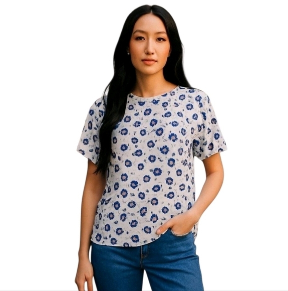 Impressions Tops - VINTAGE Impressions White Multi-Color Short Sleeve Blouse Size Large Made in USA